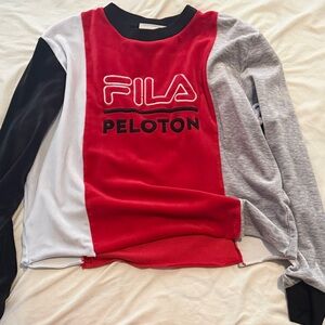 Fila Red and Gray Peloton Sweatshirt Cropped Raw Hem